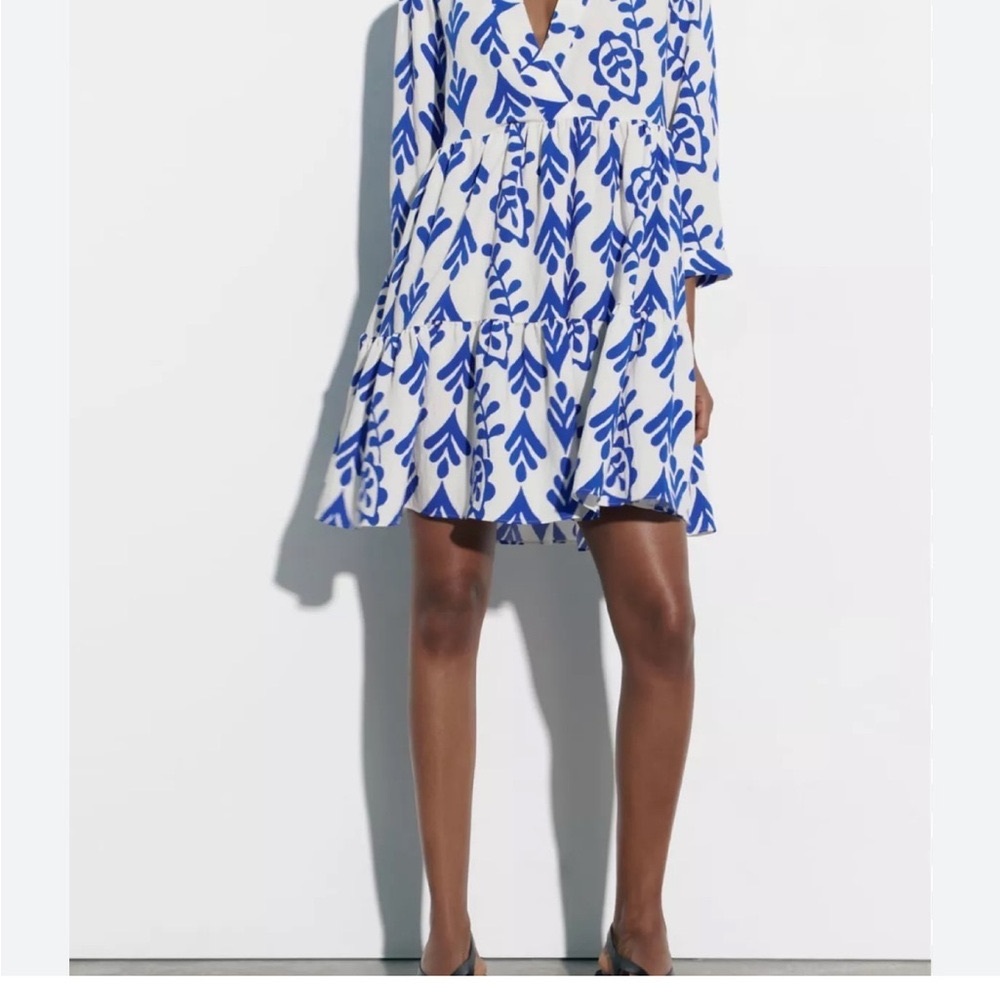 Zara Blue and White Patterned Dress